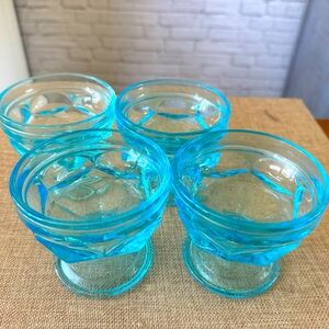 Depression Glass Coupe Set, Anchor Hocking, Light Blue, Low Sherbet Glasses (4)